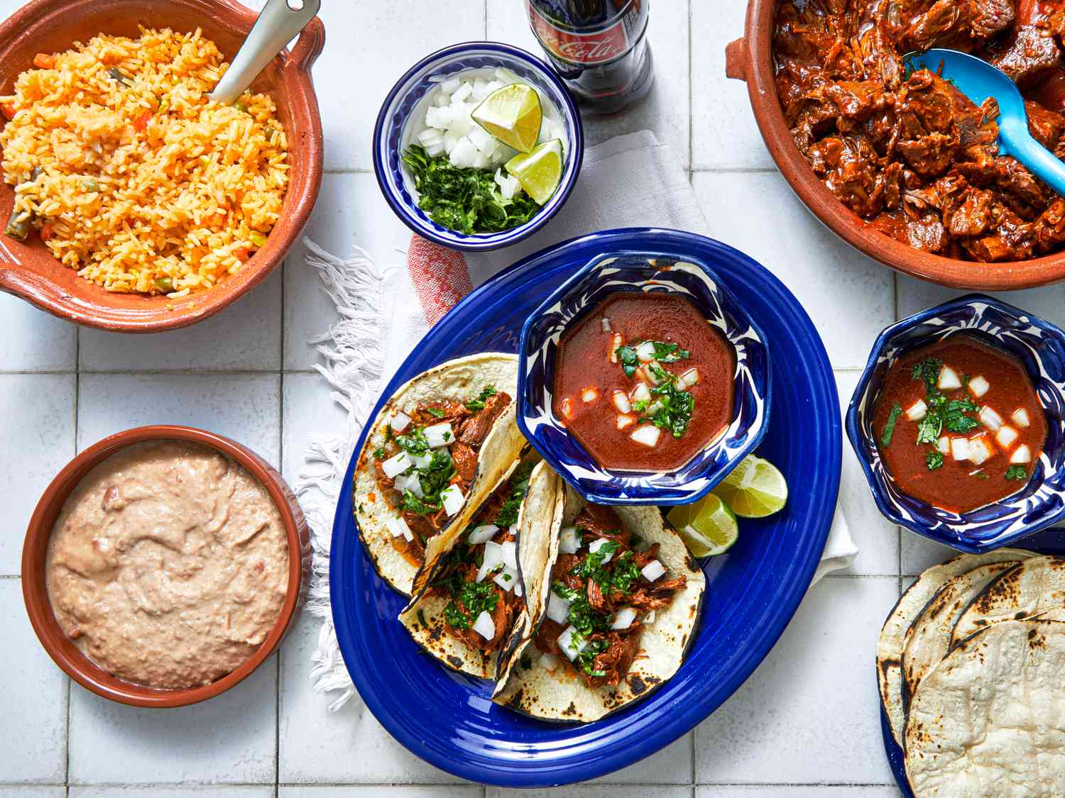 Overhead view of birria tacos