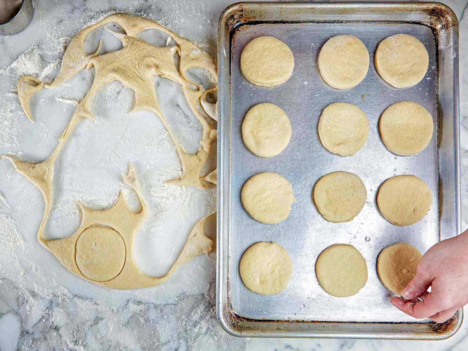 Tray of dough cut into rounds