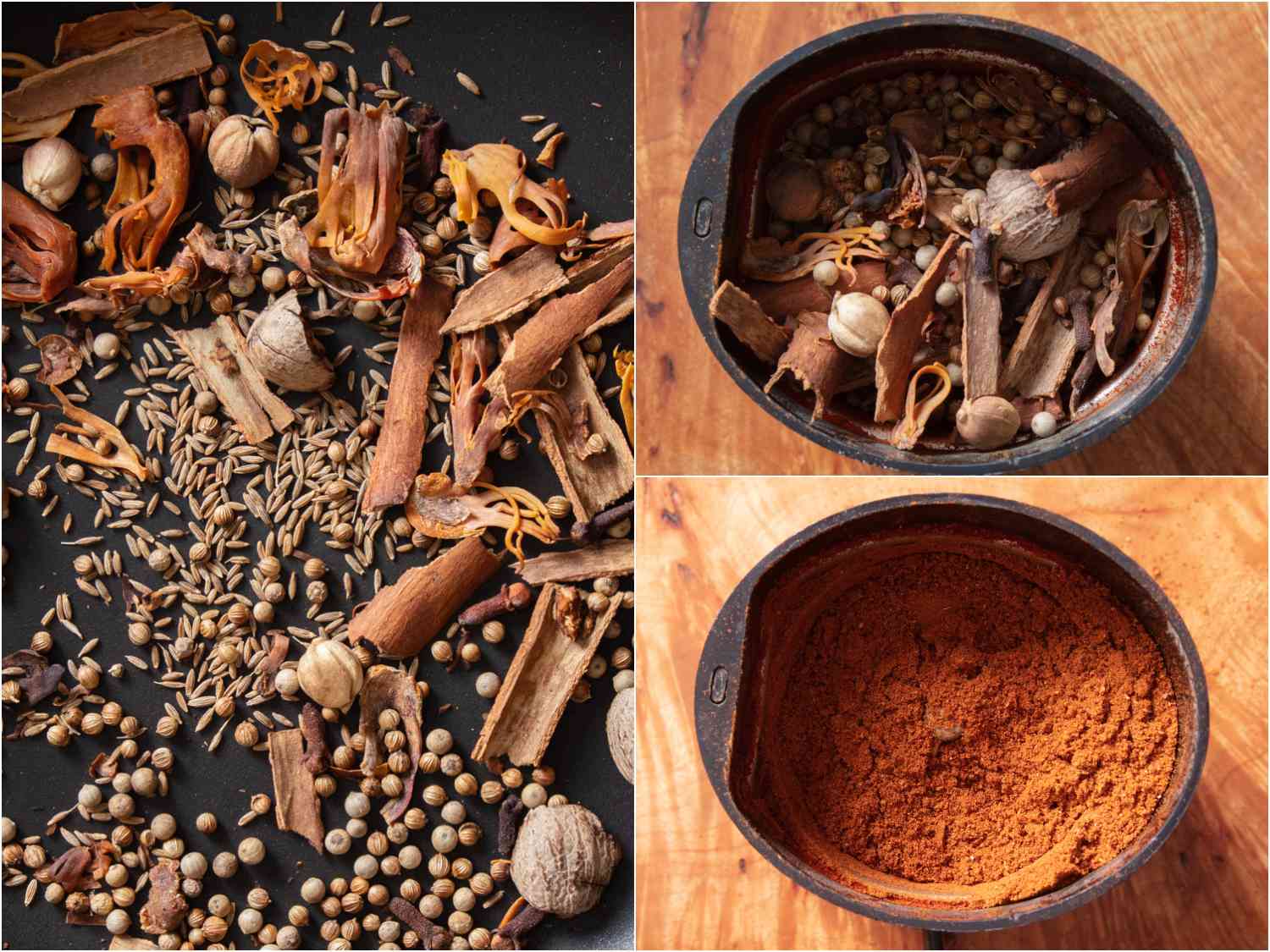 collage: toasting spices and blending them