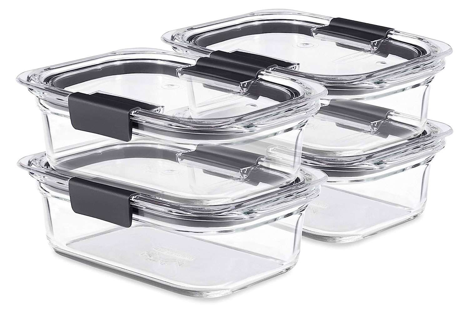 Rubbermaid Brilliance Glass Storage 3.2-Cup Food Containers with Lids, BPA Free and Leak Proof, Medium, Clear, Pack of 4