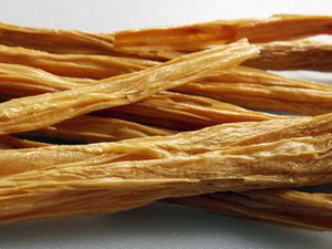 A pile of dried bean curd sticks.