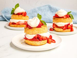 Three strawberry shortcakes