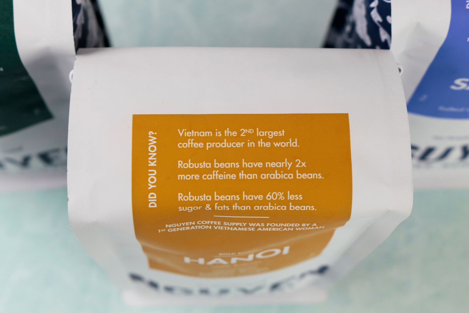 A closeup look at the label of a coffee bag