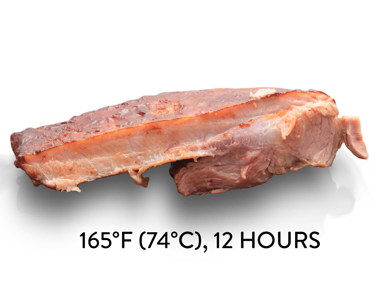 一个猪肉肋骨煮熟的第六个苏de at 165°F for 12 hours