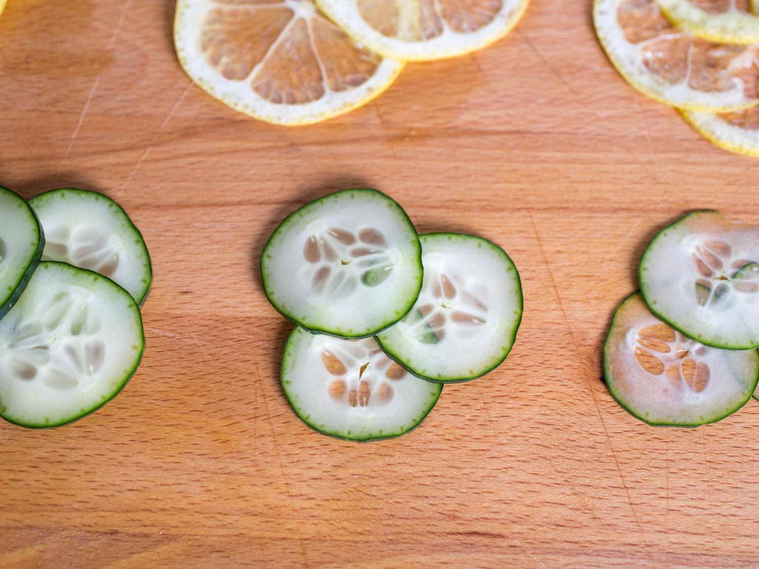 Closeup shot of slices of cucumber