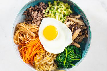 Overhead view of bibimbap