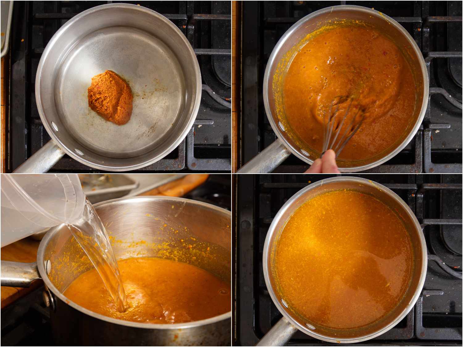 collage: progression of cooking a water based curry