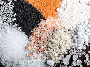 Close up of a variety of different types of salt