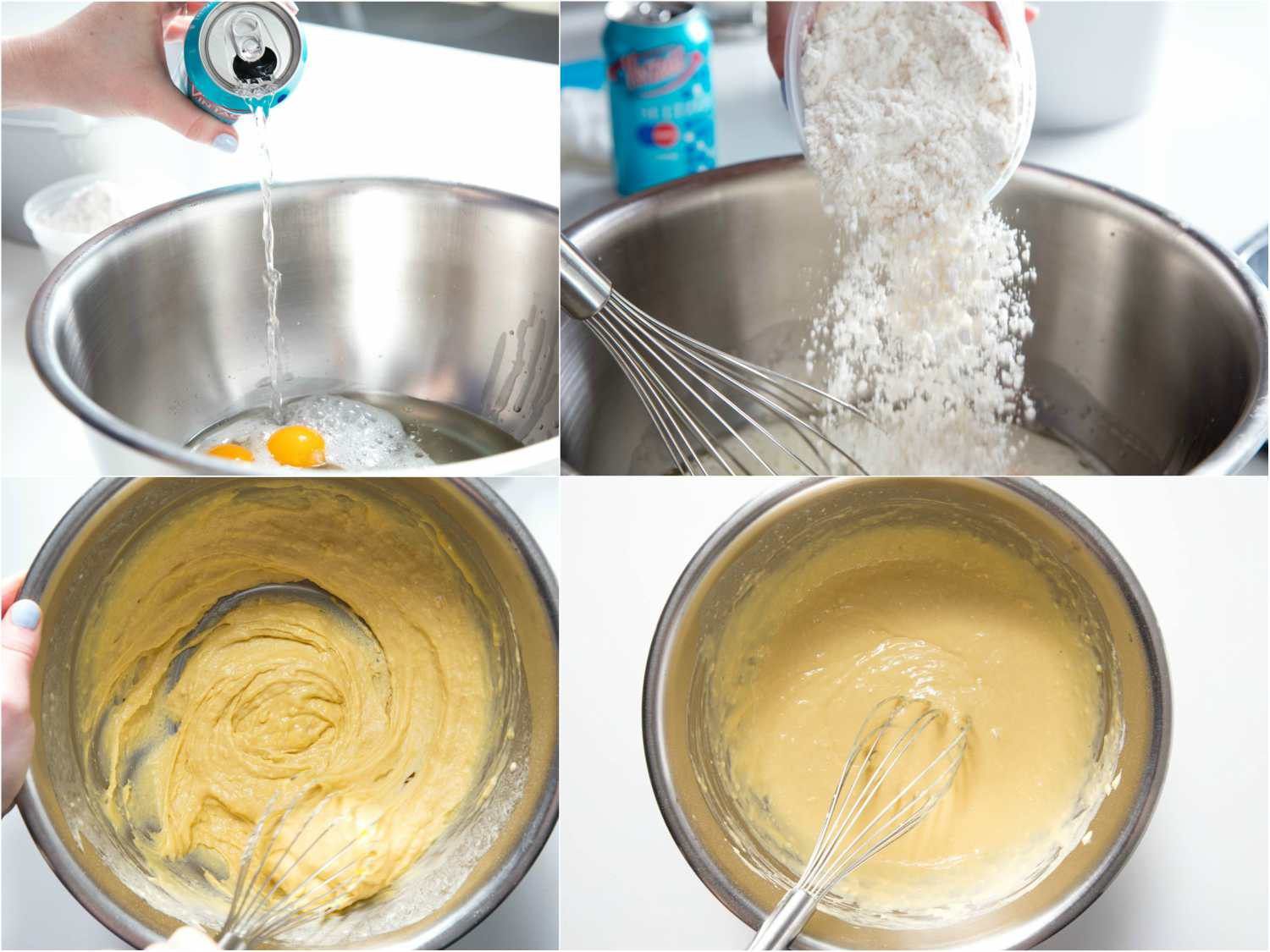 拼贴:在蛋黄和油的混合物中加入苏打水和面粉，搅拌至均匀。gydF4y2Ba
