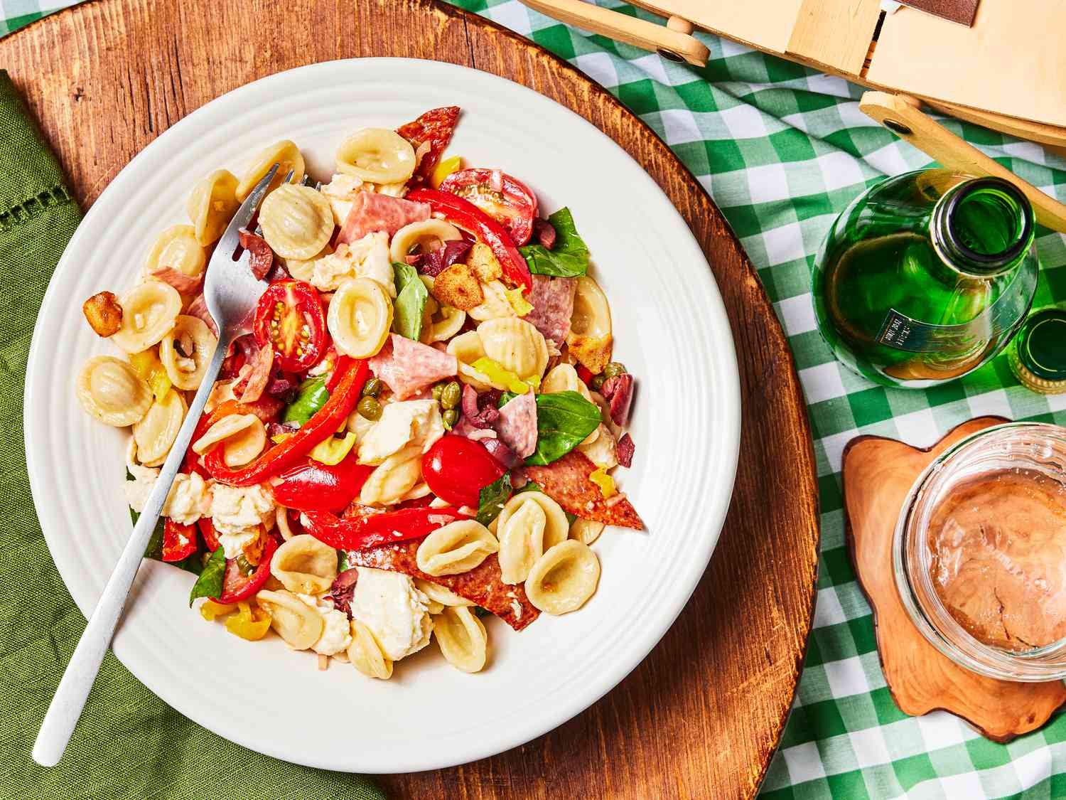 Overhead view of a Italian pasta salad