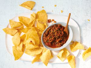 tomato mint salsa and tortilla chips