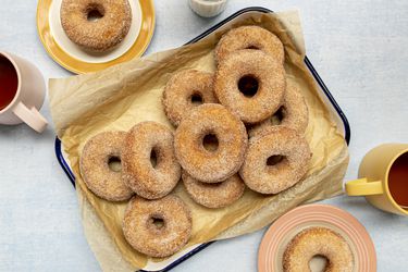 overhead shot of potato doughnuts