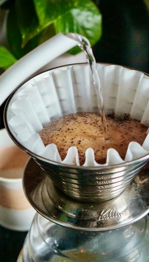 pourover coffee being made in the Kalita Wave brewer