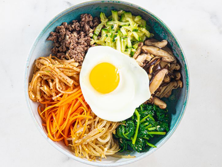 Overhead view of bibimbap