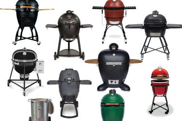 Collage of assorted kamado-style cookers/smokers