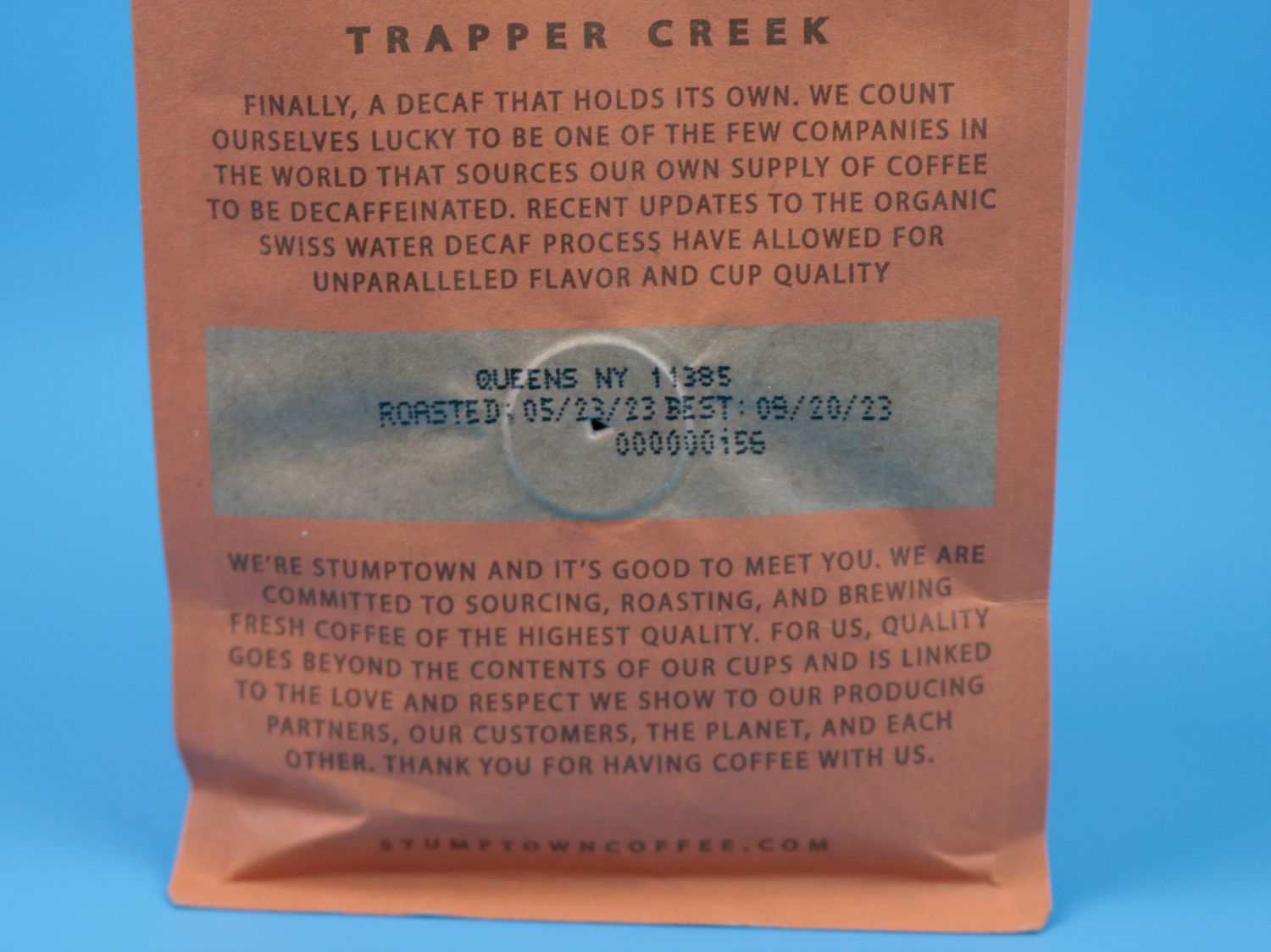 the back of a bag of coffee with roast date and best by date in text