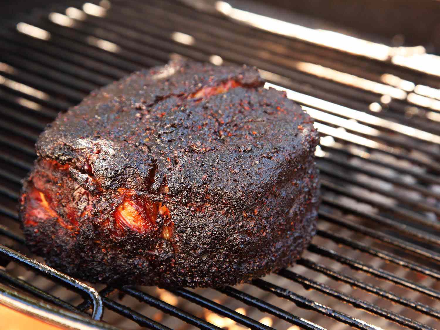 Whole Sous Vide Smoked Beef Chuck on a grill