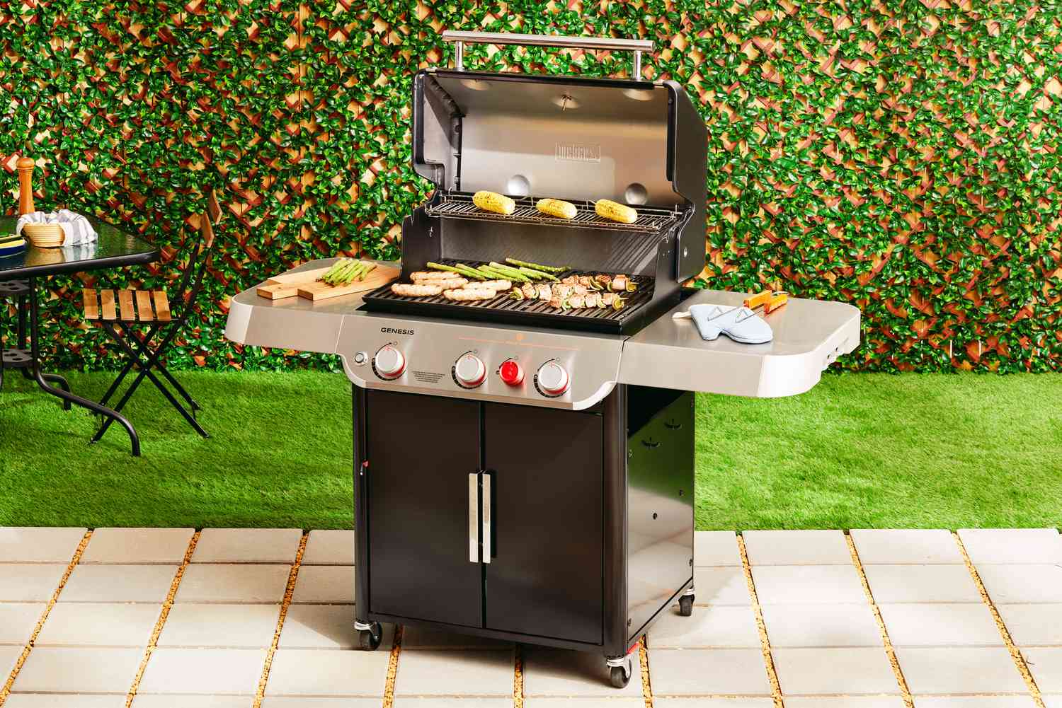 a large gas grill with its lid open