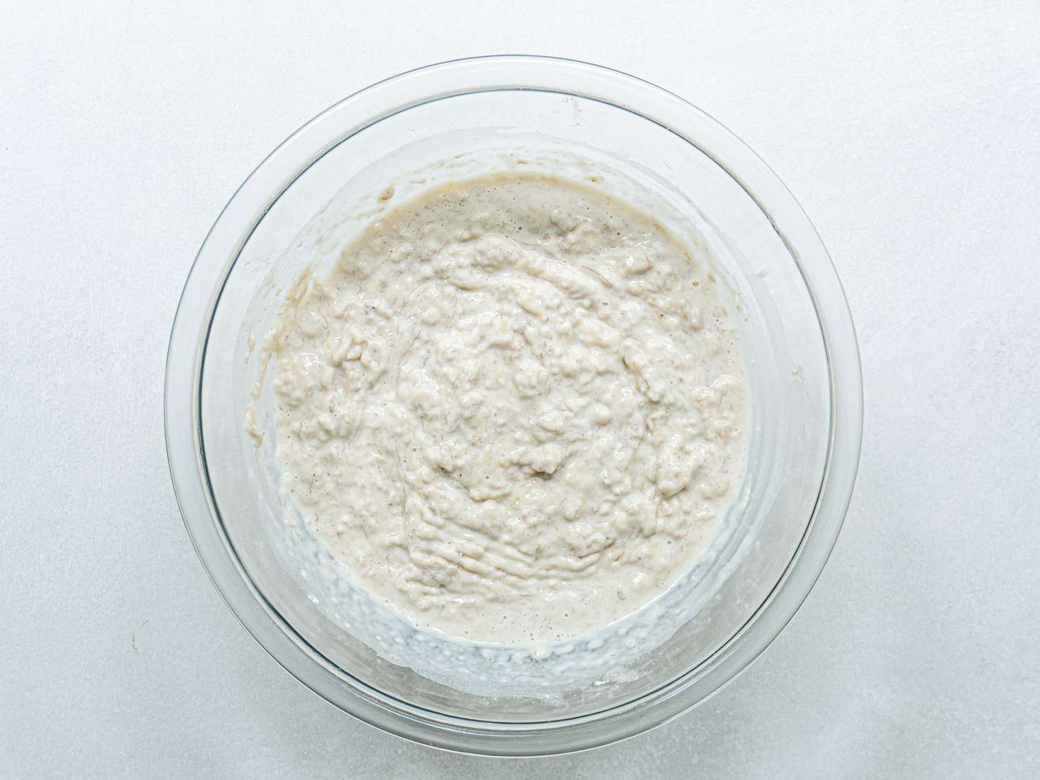 Overhead view of banana fritter batter