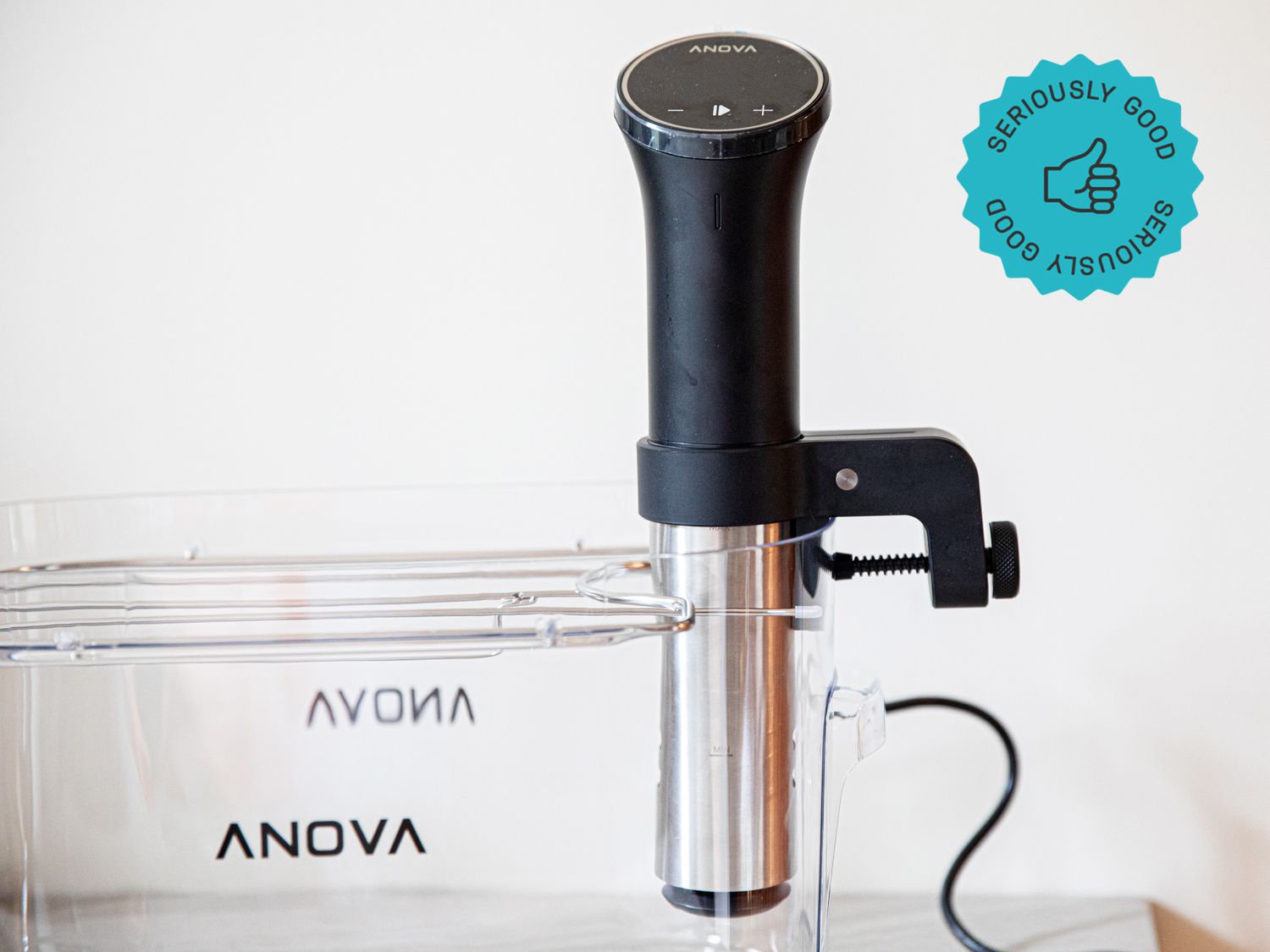 the anova precision sous vide 3.0 on a cambro with a white backdrop