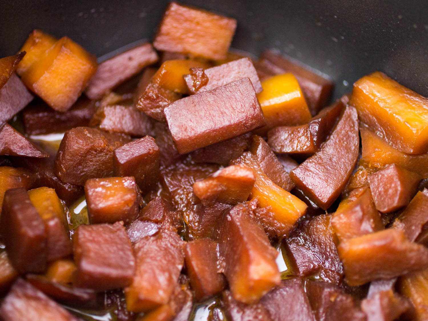 caramelized butternut squash cooked in a pressure cooker with baking soda