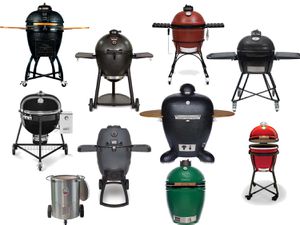 Collage of assorted kamado-style cookers/smokers