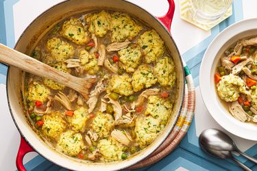 Overhead view of Turkey and dumplings