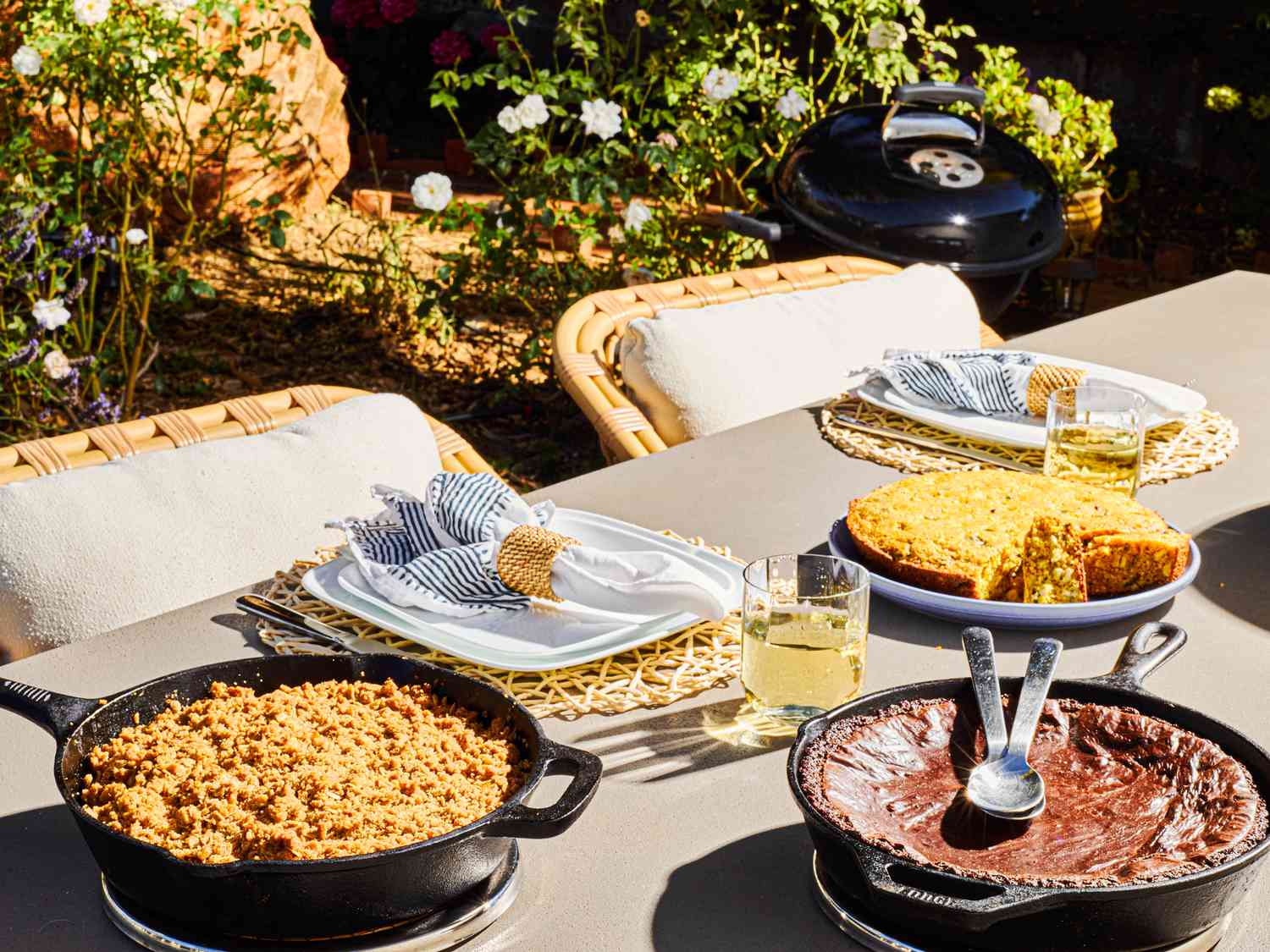 Tablescape view of dishes baked on grill