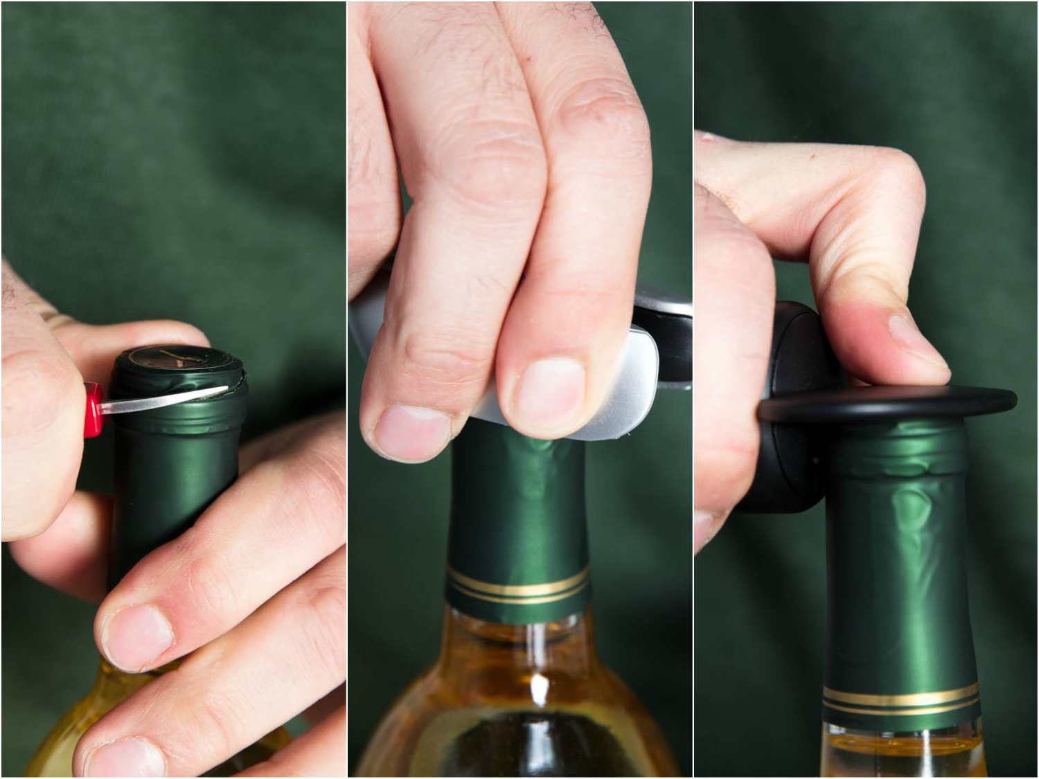测试两种主要风格的箔刀，与开瓶器:翻转式和旋转式