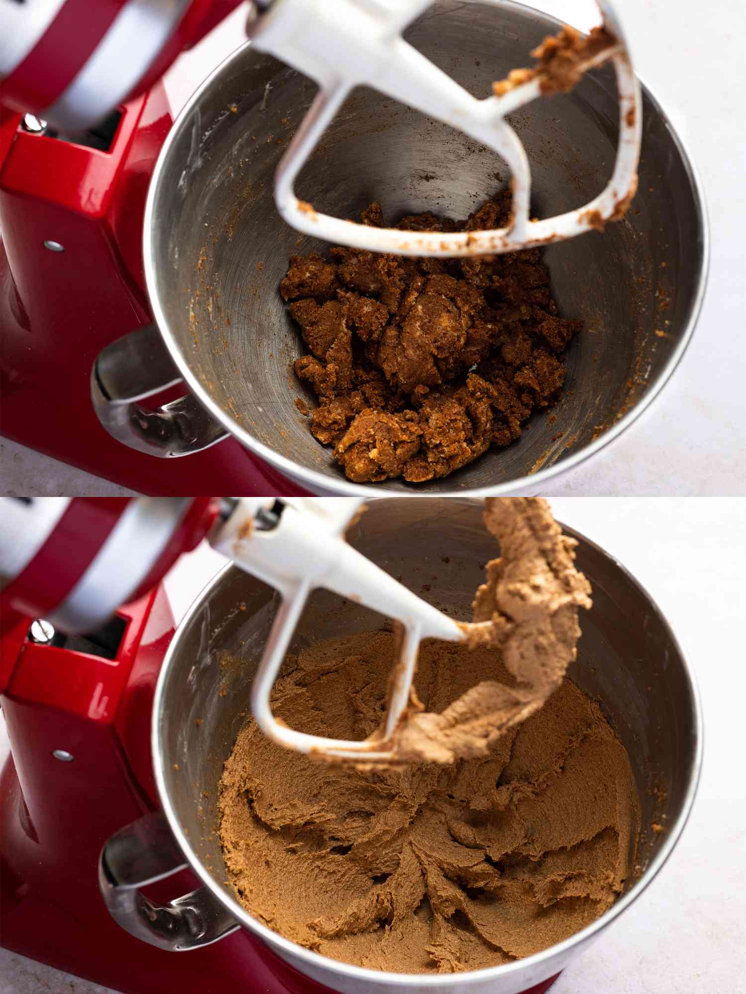 Butter, brown sugar, cinnamon, nutmeg, and salt mixed until moistened inside stand mixer bowl