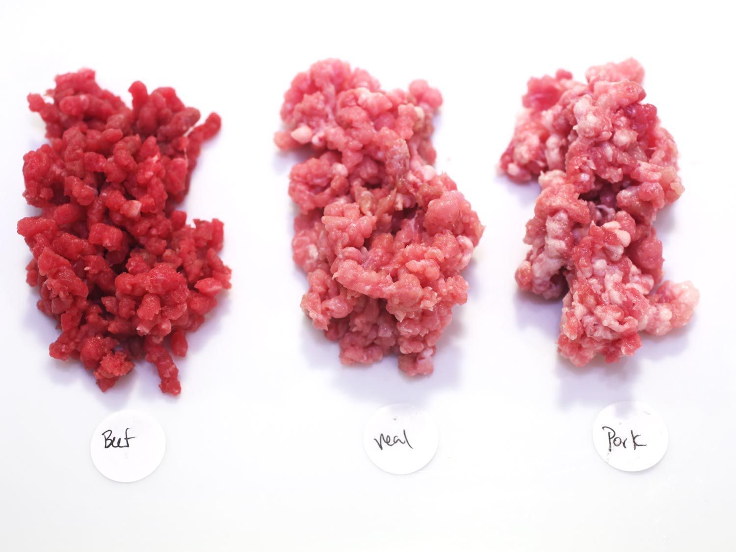 comparing raw ground beef, veal and pork