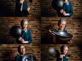 A 6 image collage of Grace Young striking various poses with a wok