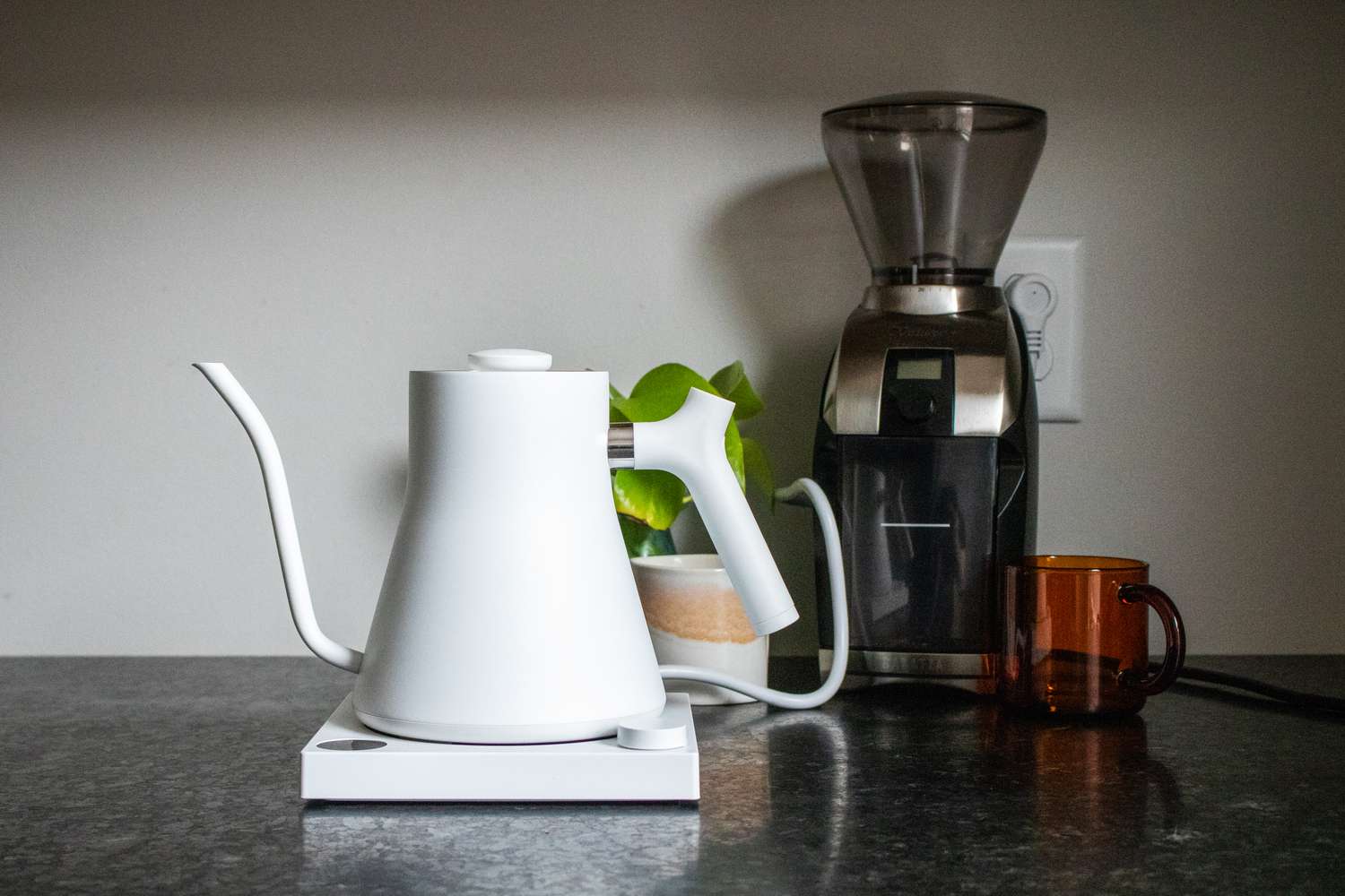 image of the fellow electric gooseneck kettle on a countertop