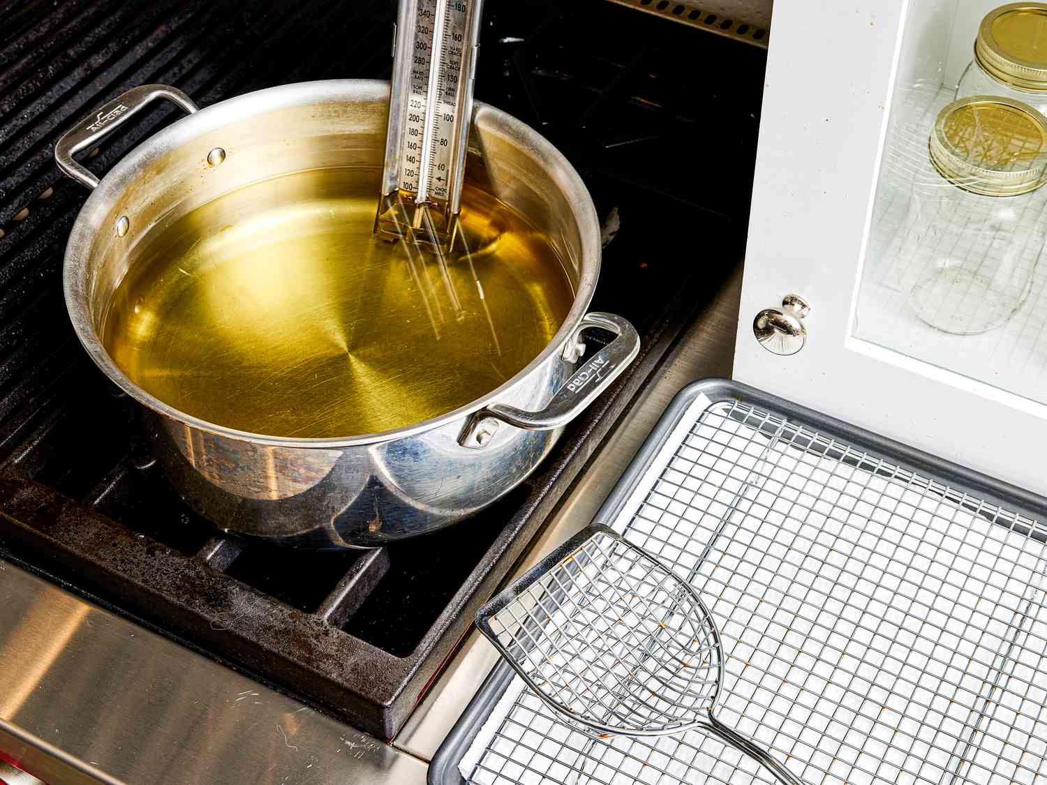 Frying set up by the stove