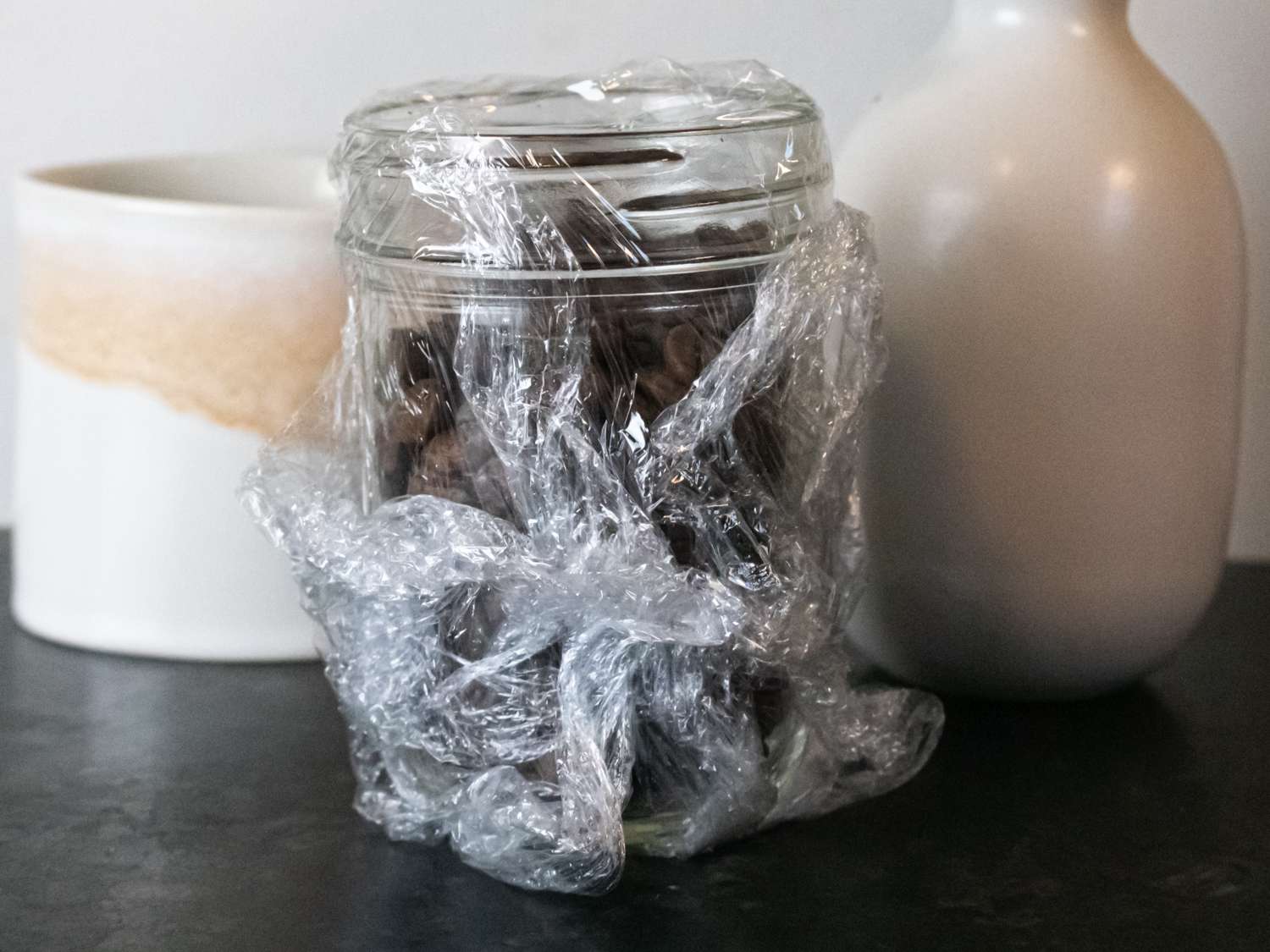 Old jar of coffee beans