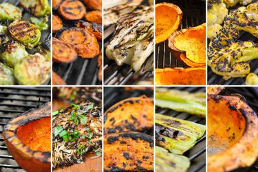 An assortment of fall vegetables being grilled.