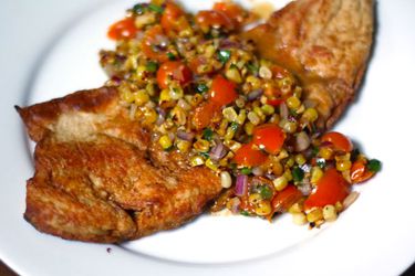 Crispy Fish with Charred Corn and Sun Gold Salsa