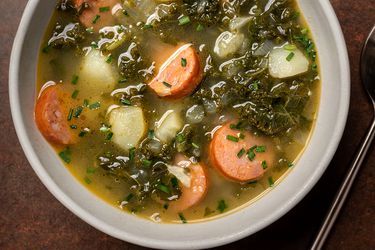 A bowl of comforting homemade caldo verde Portuguese soup