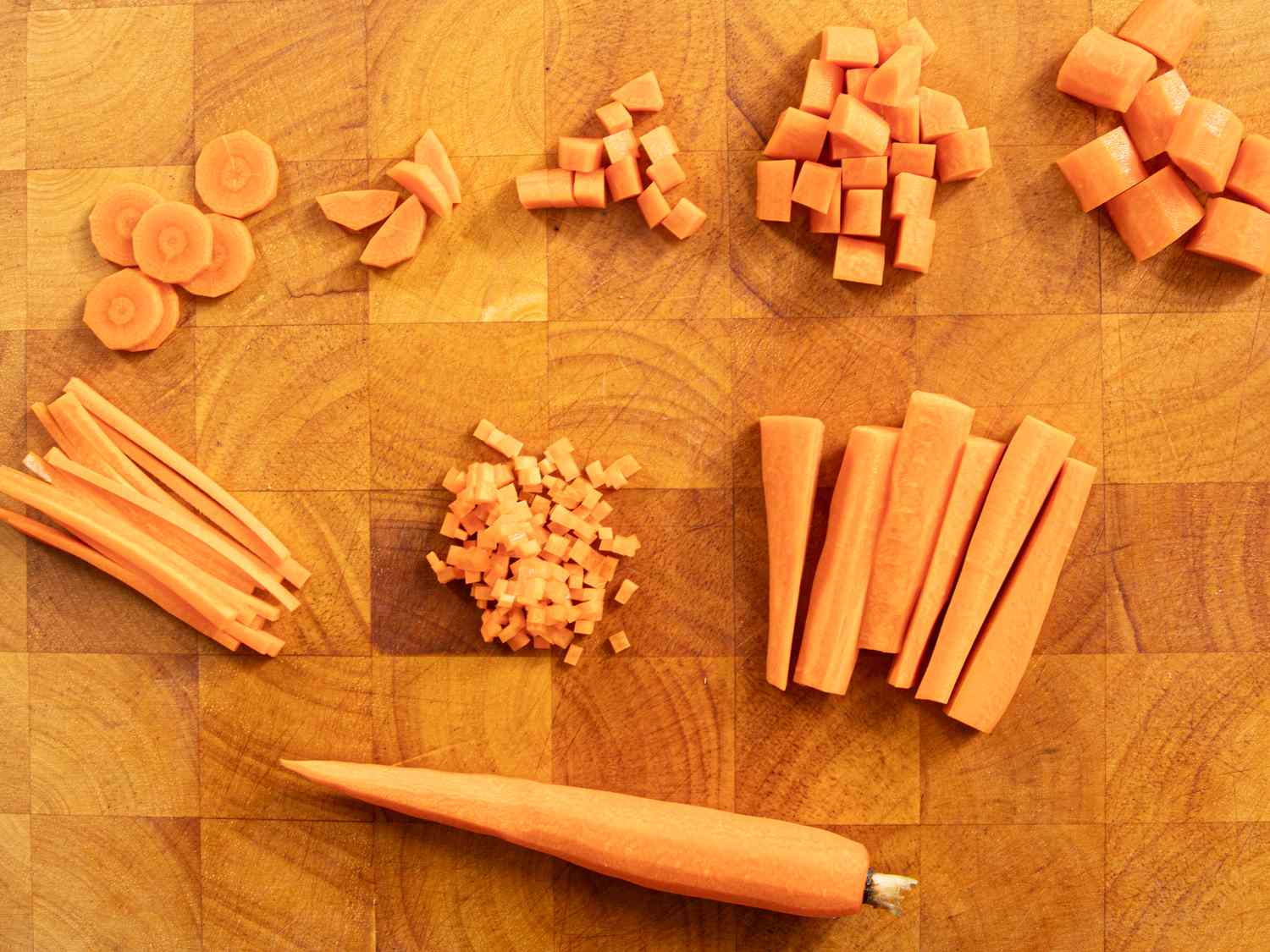 Overhead view of cutting carrots