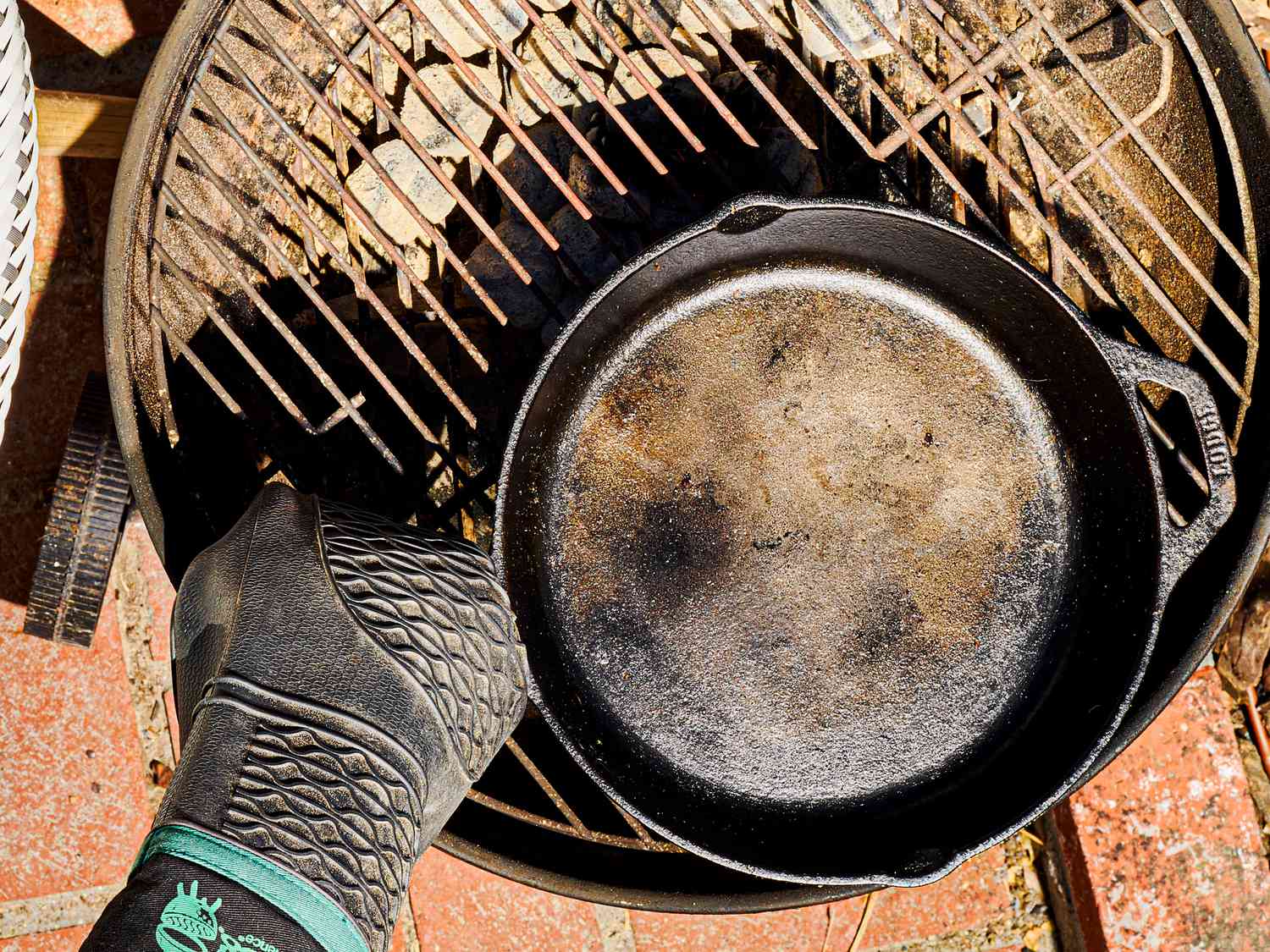 Overhead view of cast iron pan