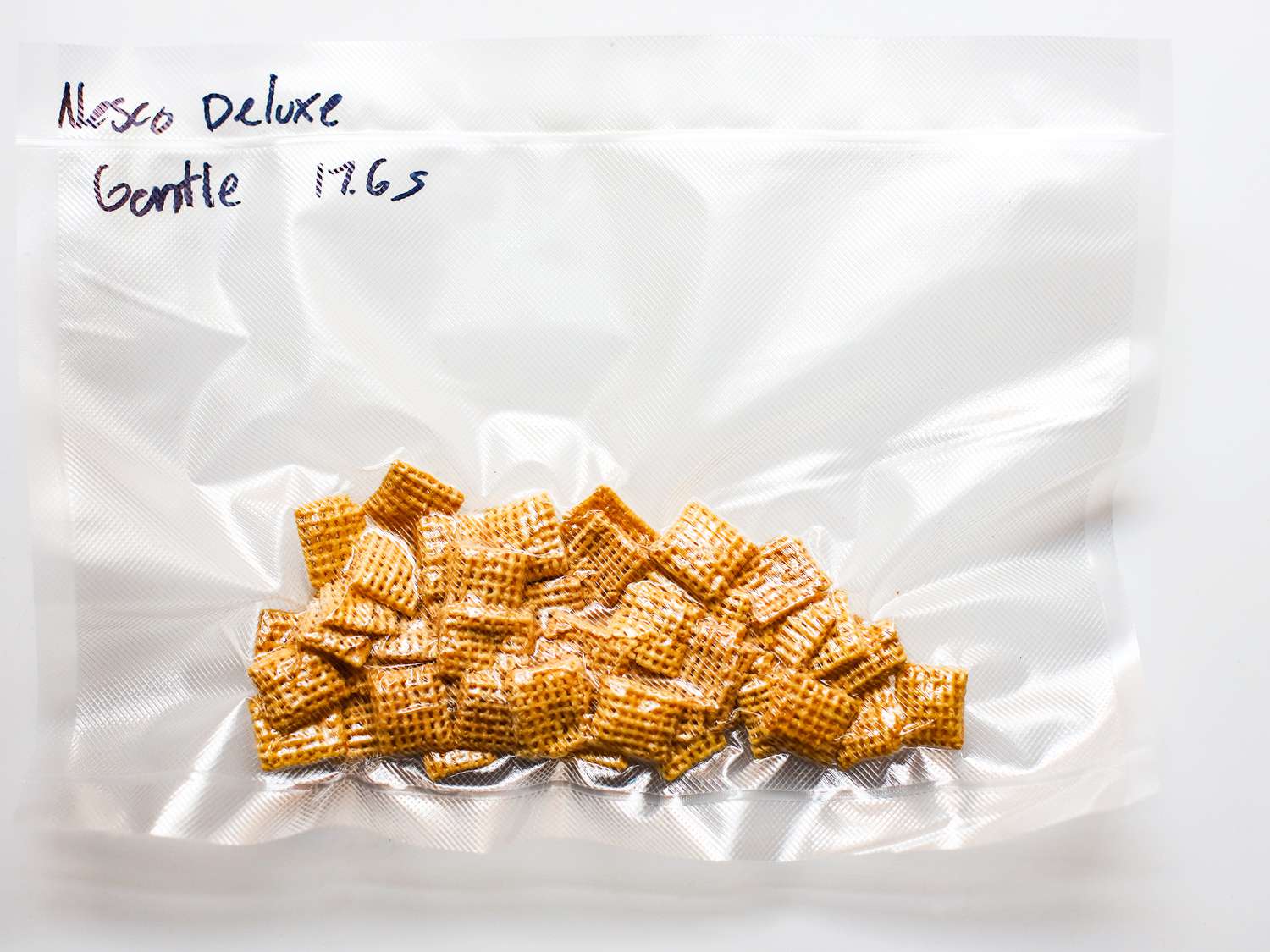 A bag of vacuum-sealed Chex