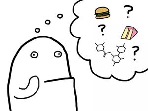 Illustration of a blob thinking about food