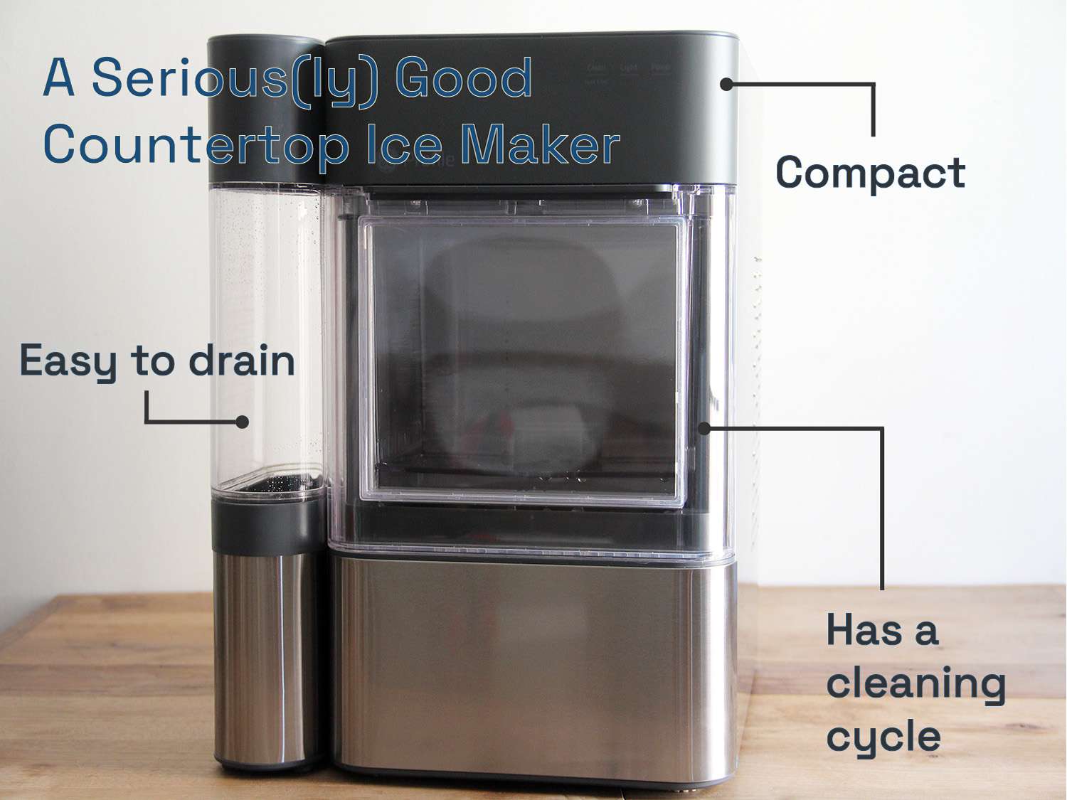 一个非常好的台面制冰机:紧凑，易于排水，并有一个清洁周期