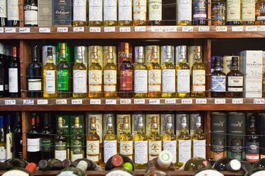 Wines and spirits in a liquor store