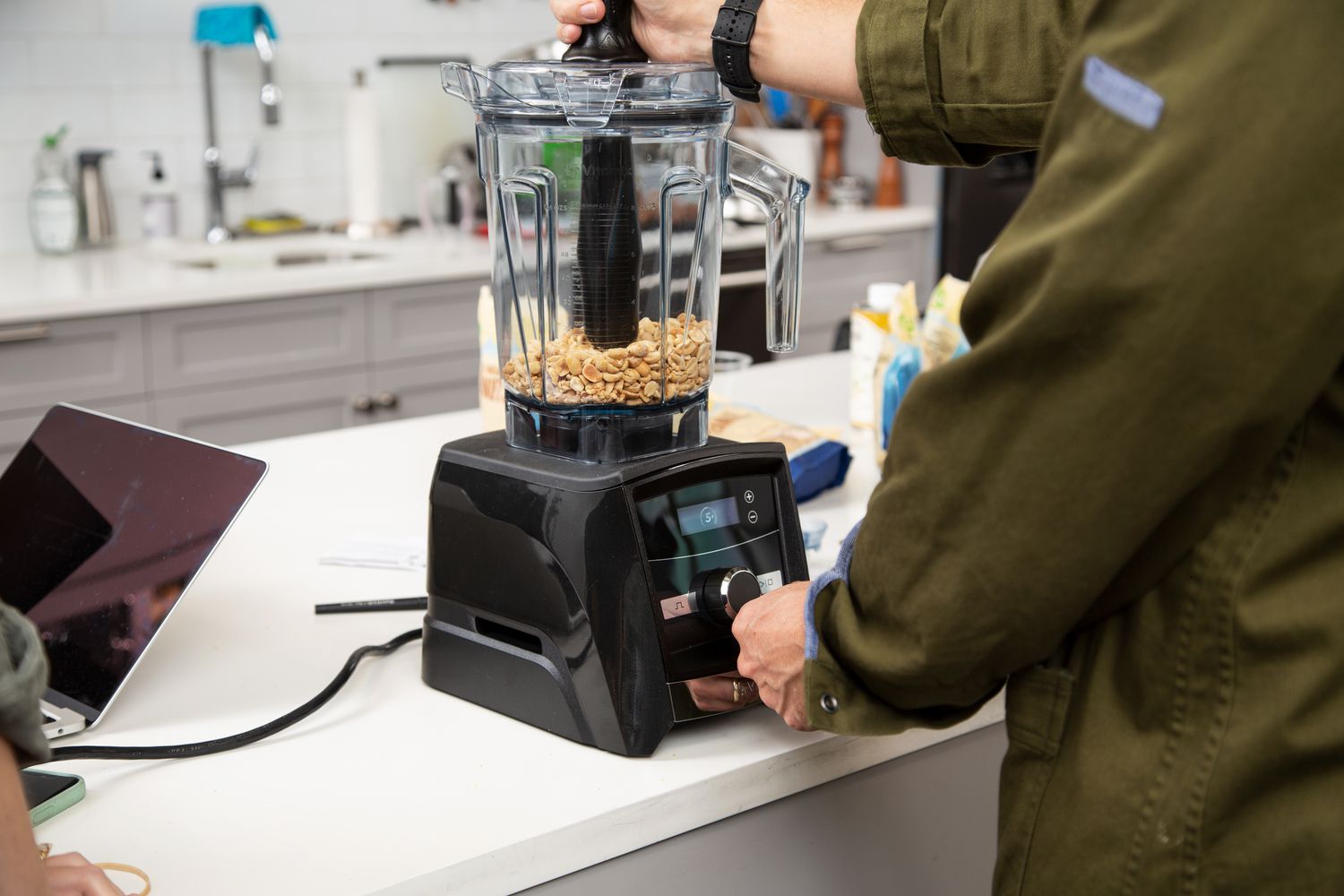 Peanut butter being made in the Vitamix Ascent 3500