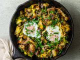 Crispy kale, brussels sprouts, and potato hash