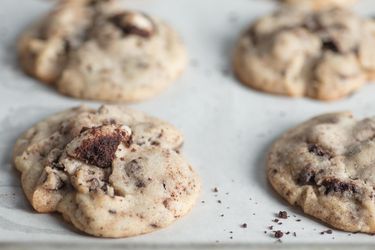 Cookies and cream cookies on a sheet pan
