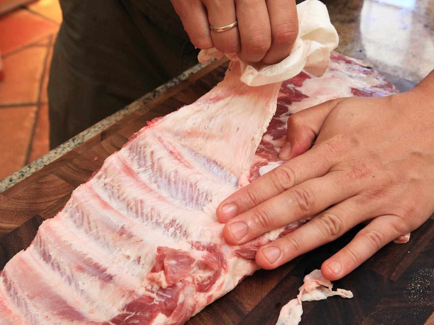 Removing the membrane from St. Louis pork ribs for sous vide recipe