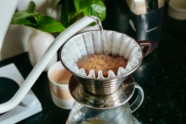 pourover coffee being made in the Kalita Wave brewer