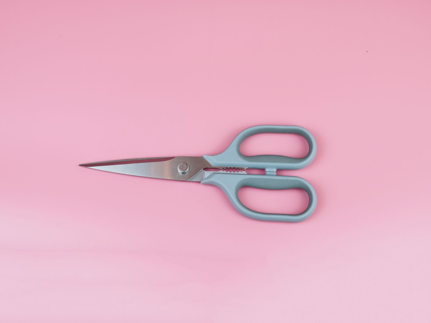 a set of Misen kitchen shears on a pink background